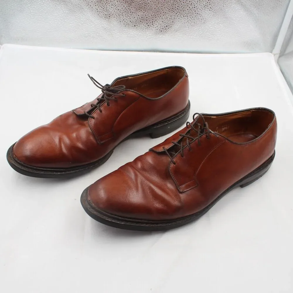 Vintage Allen Edmonds Warton Men 12 Plain Toe Derby Brown Leather Vibram Sole